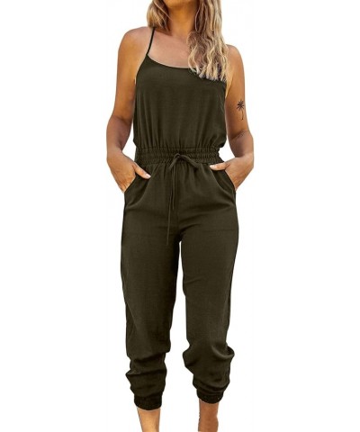 Womens Summer Casual Loose Sleeveless Spaghetti Strap Rompers Lounge Sweatpants Overalls Capris Cropped Pants Jumpsuit Army G...