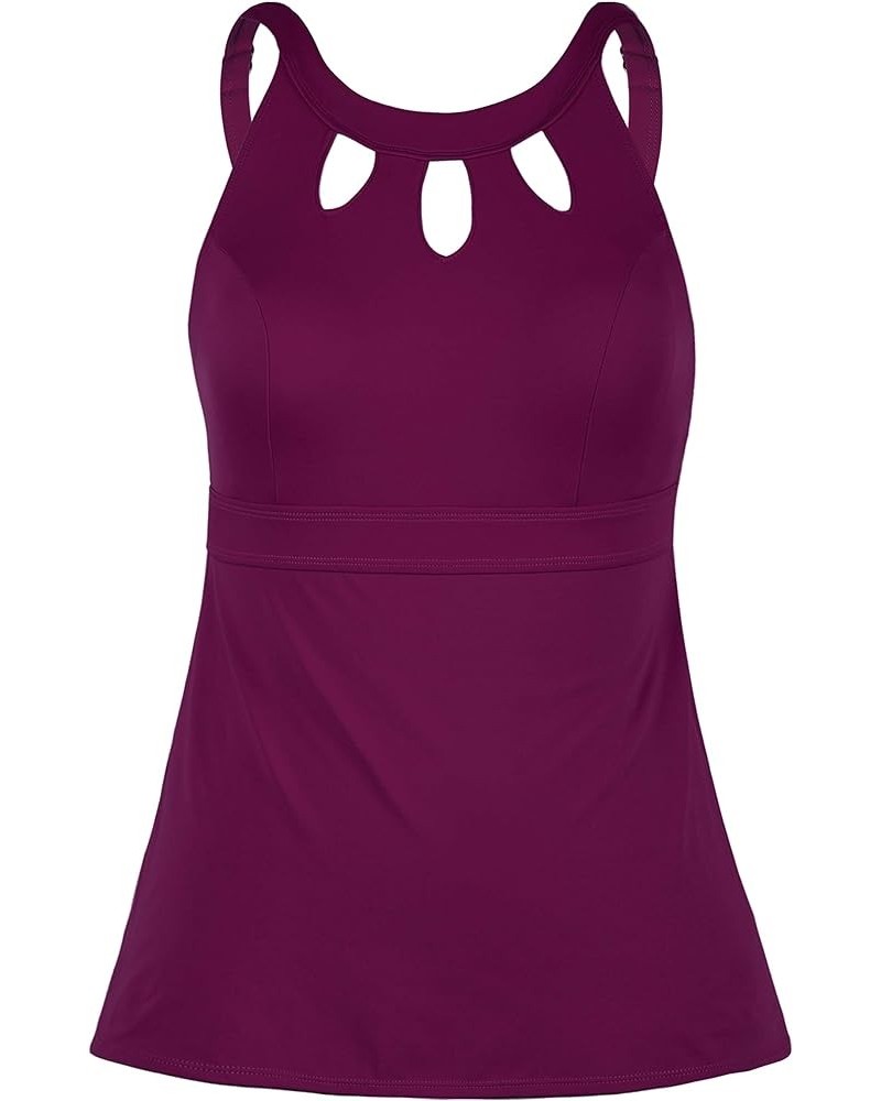 Women's Halter High Neck Tankini Top Key Hole Bathing Suit Fuchsia $12.54 Swimsuits