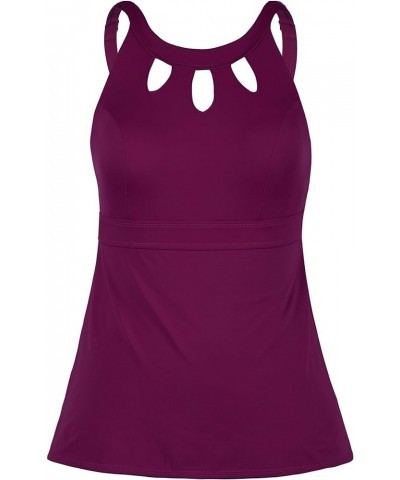 Women's Halter High Neck Tankini Top Key Hole Bathing Suit Fuchsia $12.54 Swimsuits