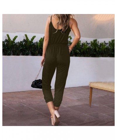 Womens Summer Casual Loose Sleeveless Spaghetti Strap Rompers Lounge Sweatpants Overalls Capris Cropped Pants Jumpsuit Army G...