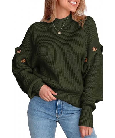 Women's Knit Pullover Sweater 2024 Fall Fashion Clothes Long Sleeve Mock Neck Blouse Tops Army Green $21.60 Sweaters