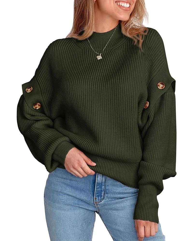 Women's Knit Pullover Sweater 2024 Fall Fashion Clothes Long Sleeve Mock Neck Blouse Tops Army Green $21.60 Sweaters