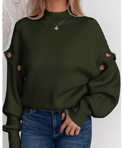 Women's Knit Pullover Sweater 2024 Fall Fashion Clothes Long Sleeve Mock Neck Blouse Tops Army Green $21.60 Sweaters