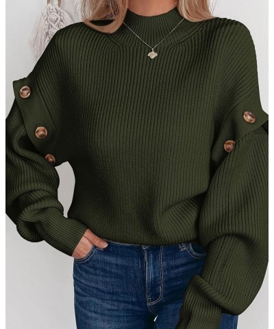 Women's Knit Pullover Sweater 2024 Fall Fashion Clothes Long Sleeve Mock Neck Blouse Tops Army Green $21.60 Sweaters