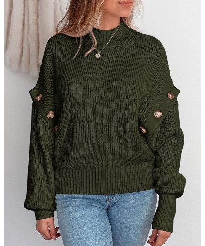 Women's Knit Pullover Sweater 2024 Fall Fashion Clothes Long Sleeve Mock Neck Blouse Tops Army Green $21.60 Sweaters