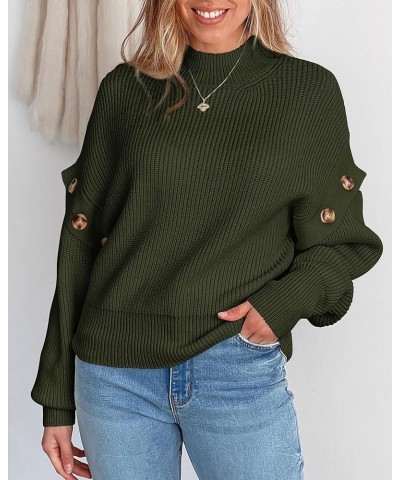 Women's Knit Pullover Sweater 2024 Fall Fashion Clothes Long Sleeve Mock Neck Blouse Tops Army Green $21.60 Sweaters