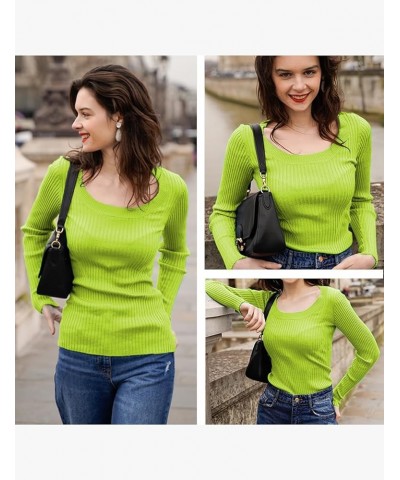 Women Scoop Neck U-Neck Knit Long Sleeve Slim Fit Ribbed Sweater Tops U-neck Lime $17.58 Sweaters