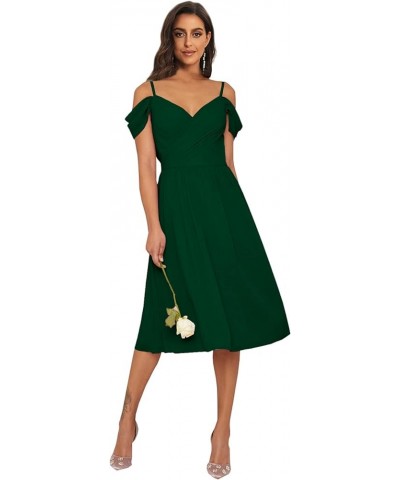 Women's Off The Shoulder Bridesmaid Dresses with Pockets Chiffon Pleated Short Formal Evening Dress Emerald Green $32.90 Dresses