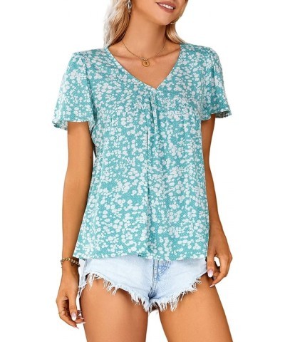 Women's Peplum Tops Short Sleeve Babydoll Dress V Neck Floral Top Green Floral-1 $10.43 Tops