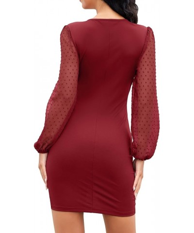 Women's Casual V Neck Pencil Party Dress Elegant Semi Formal Cocktail Dress Long Sleeve/Sleeveless XS-XXL 03-burgundy $12.30 ...