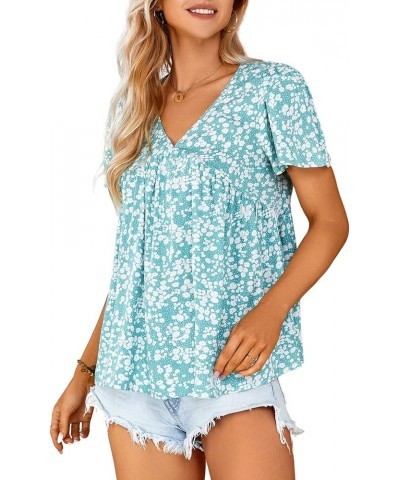 Women's Peplum Tops Short Sleeve Babydoll Dress V Neck Floral Top Green Floral-1 $10.43 Tops