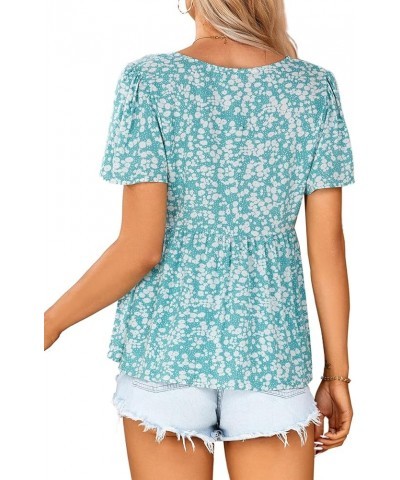 Women's Peplum Tops Short Sleeve Babydoll Dress V Neck Floral Top Green Floral-1 $10.43 Tops