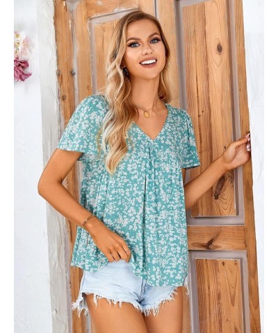 Women's Peplum Tops Short Sleeve Babydoll Dress V Neck Floral Top Green Floral-1 $10.43 Tops