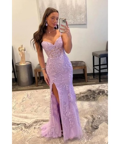 Women's Lace Mermaid Prom Dresses Long with Slit Spaghetti Straps Backless Formal Evening Gowns Champagne $43.98 Dresses