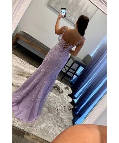 Women's Lace Mermaid Prom Dresses Long with Slit Spaghetti Straps Backless Formal Evening Gowns Champagne $43.98 Dresses