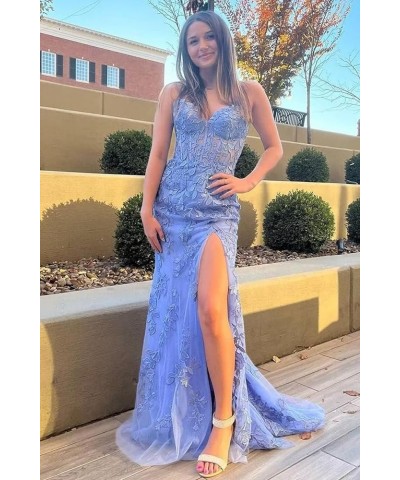 Women's Lace Mermaid Prom Dresses Long with Slit Spaghetti Straps Backless Formal Evening Gowns Champagne $43.98 Dresses