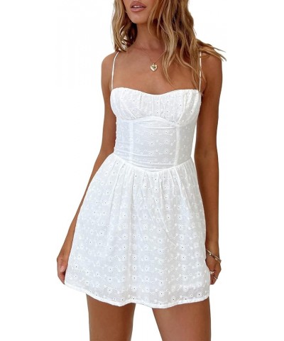 Women Graduation Dress Spaghetti Straps Sleeveless Short Dresses Y2k Low Cut Bodycon Going Out A-Line Mini Dress White 9 $10....