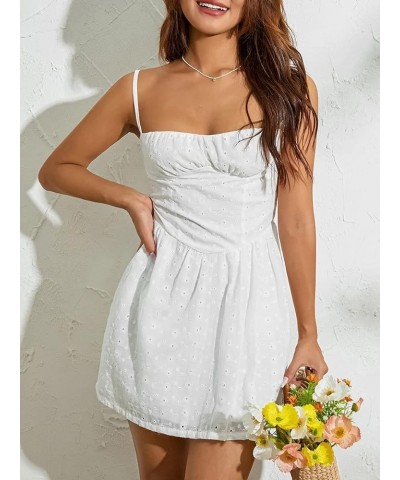 Women Graduation Dress Spaghetti Straps Sleeveless Short Dresses Y2k Low Cut Bodycon Going Out A-Line Mini Dress White 9 $10....