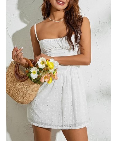 Women Graduation Dress Spaghetti Straps Sleeveless Short Dresses Y2k Low Cut Bodycon Going Out A-Line Mini Dress White 9 $10....