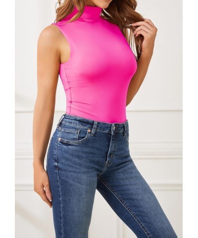 Women's Sleeveless Turtleneck Tops Slim Fit Bodysuits R1002 Magenta Solid $14.57 Bodysuits