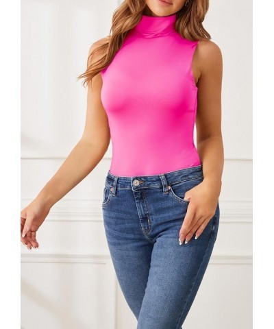 Women's Sleeveless Turtleneck Tops Slim Fit Bodysuits R1002 Magenta Solid $14.57 Bodysuits