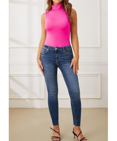 Women's Sleeveless Turtleneck Tops Slim Fit Bodysuits R1002 Magenta Solid $14.57 Bodysuits