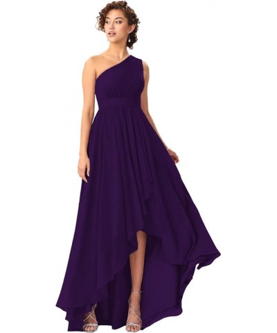 Women's One Shoulder Bridesmaid Dresses High Low Chiffon Formal Party Gowns with Pockets SE051 Grape $31.61 Dresses