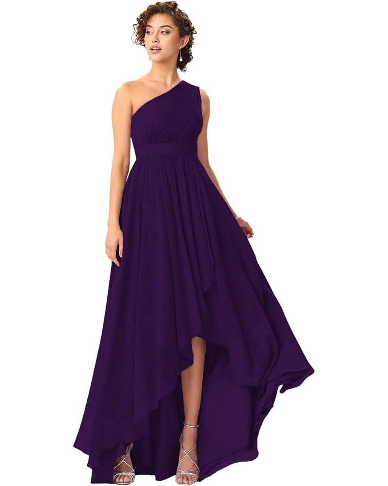 Women's One Shoulder Bridesmaid Dresses High Low Chiffon Formal Party Gowns with Pockets SE051 Grape $31.61 Dresses