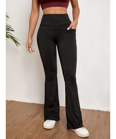 Women's Wide Waistband High Waisted Straight Leg Workout Yoga Pants Black B $15.04 Activewear