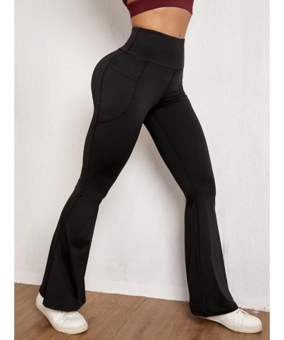 Women's Wide Waistband High Waisted Straight Leg Workout Yoga Pants Black B $15.04 Activewear