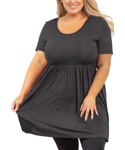 Women's Plus Size Tunic Short Sleeve Clothes Scoop Neck Summer Tops Pleated Flowy Loose Fit Babydoll T Shirt L-5X C07-dark Gr...