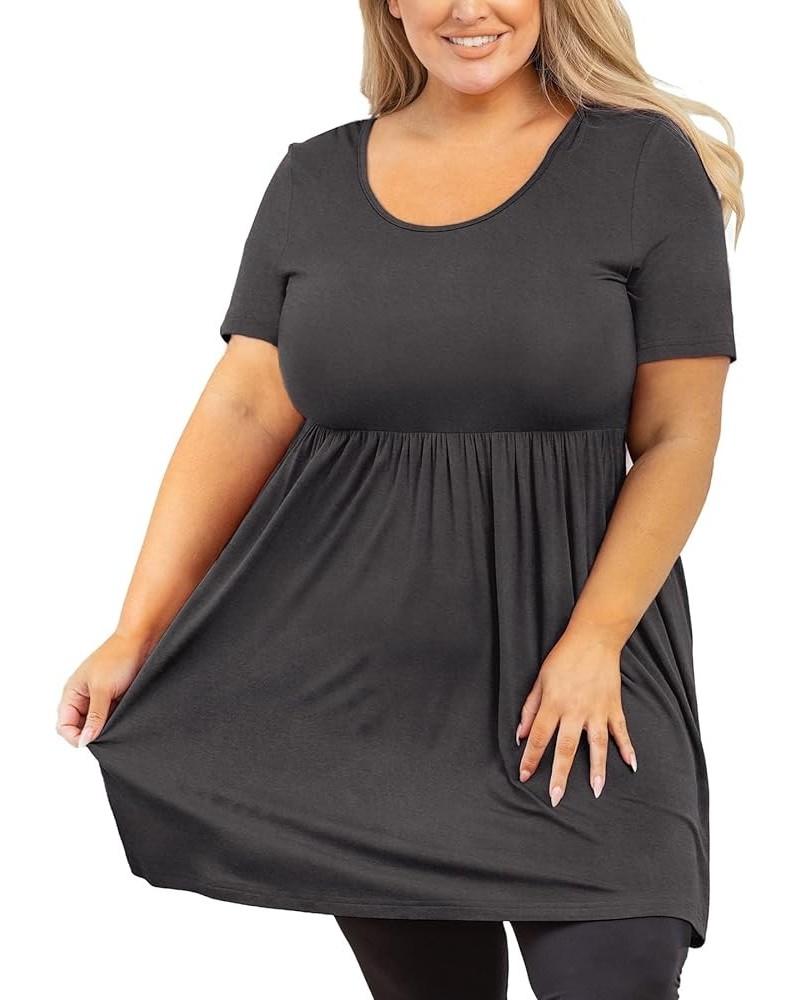 Women's Plus Size Tunic Short Sleeve Clothes Scoop Neck Summer Tops Pleated Flowy Loose Fit Babydoll T Shirt L-5X C07-dark Gr...