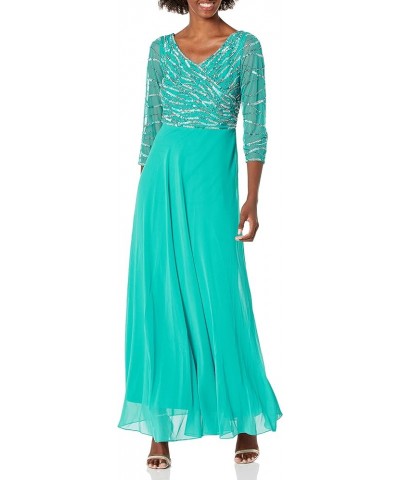 Plus Size Womens Scoop Neck Line with 3/4 Sleeve Beaded Top Long Dress Aqua Multi $67.71 Dresses