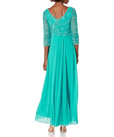 Plus Size Womens Scoop Neck Line with 3/4 Sleeve Beaded Top Long Dress Aqua Multi $67.71 Dresses