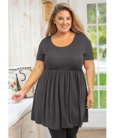 Women's Plus Size Tunic Short Sleeve Clothes Scoop Neck Summer Tops Pleated Flowy Loose Fit Babydoll T Shirt L-5X C07-dark Gr...