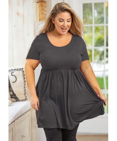 Women's Plus Size Tunic Short Sleeve Clothes Scoop Neck Summer Tops Pleated Flowy Loose Fit Babydoll T Shirt L-5X C07-dark Gr...