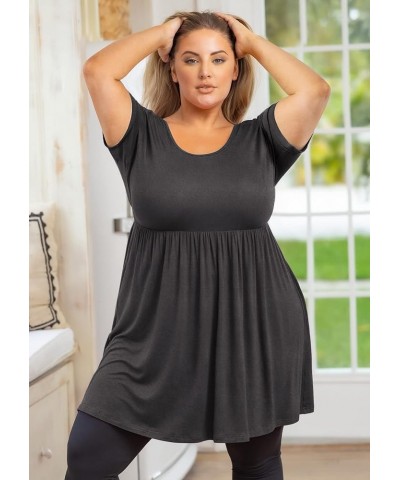 Women's Plus Size Tunic Short Sleeve Clothes Scoop Neck Summer Tops Pleated Flowy Loose Fit Babydoll T Shirt L-5X C07-dark Gr...