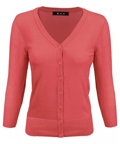 Women's Knit Cardigan Sweater – 3/4 Sleeve V-Neck Basic Classic Casual Button Down Soft Lightweight Top (S-3XL) Sweet Pink $1...