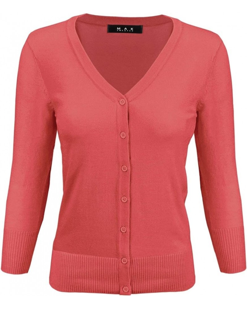 Women's Knit Cardigan Sweater – 3/4 Sleeve V-Neck Basic Classic Casual Button Down Soft Lightweight Top (S-3XL) Sweet Pink $1...