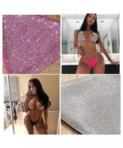 Women's Sexy Halter Thong Diamond Bikini Bottom Triangle Shiny Bikini Sexy Beach Swimsuit Pink $13.49 Swimsuits