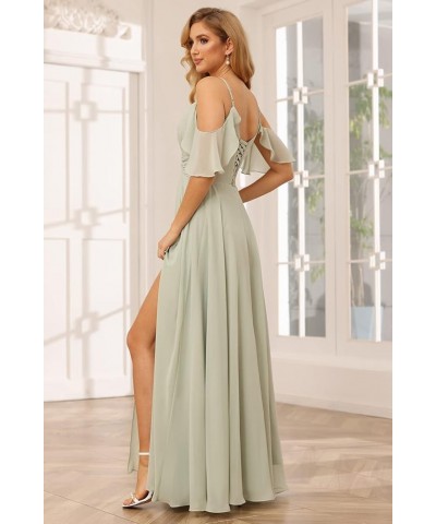 Off The Shoulder Chiffon Bridesmaid Dress with Slit A Line Empire Waist Pleats Bridesmaid Dress Long for Women RS036 Wisteria...