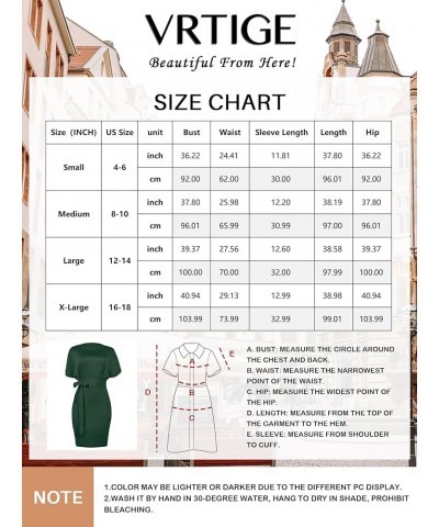 Women's Crewneck Batwing Short Sleeve Bodycon Work Pencil Mini Dress with Belt Dark Green $25.84 Dresses