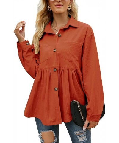 Womens Corduroy Shirts Long Sleeve Button Down Blouses Cute Peplum Babydoll Tunic Dress Shirts Loose Jacket Shackets Orange $...