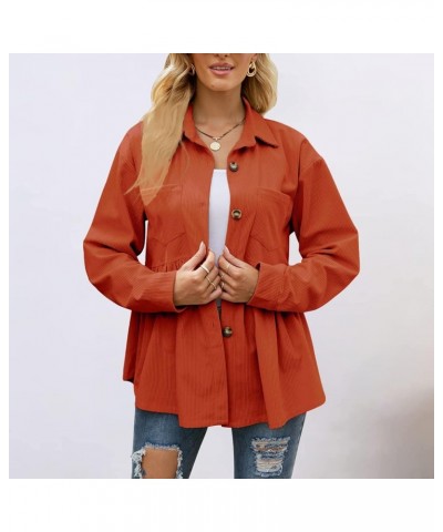 Womens Corduroy Shirts Long Sleeve Button Down Blouses Cute Peplum Babydoll Tunic Dress Shirts Loose Jacket Shackets Orange $...