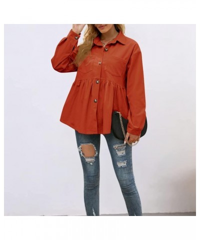 Womens Corduroy Shirts Long Sleeve Button Down Blouses Cute Peplum Babydoll Tunic Dress Shirts Loose Jacket Shackets Orange $...