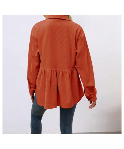 Womens Corduroy Shirts Long Sleeve Button Down Blouses Cute Peplum Babydoll Tunic Dress Shirts Loose Jacket Shackets Orange $...