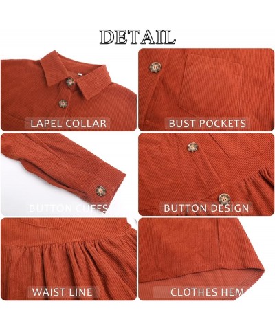 Womens Corduroy Shirts Long Sleeve Button Down Blouses Cute Peplum Babydoll Tunic Dress Shirts Loose Jacket Shackets Orange $...