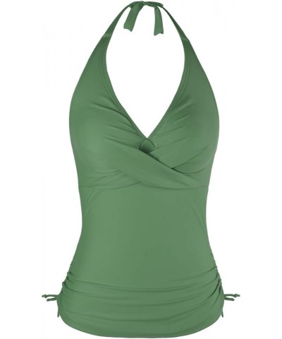 Women's Plunging V Neck Halter Swim Tops Front Twist Swimwear Shirred Tankini Top Front Twist Army Green $18.00 Swimsuits