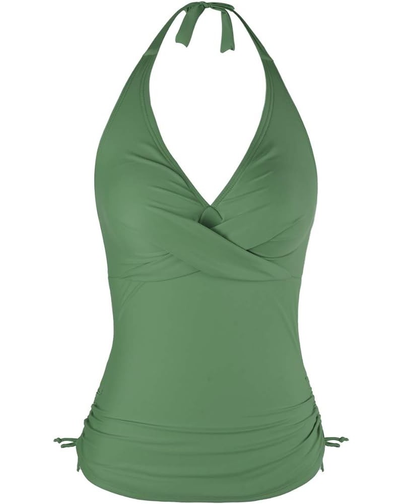 Women's Plunging V Neck Halter Swim Tops Front Twist Swimwear Shirred Tankini Top Front Twist Army Green $18.00 Swimsuits