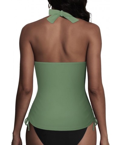 Women's Plunging V Neck Halter Swim Tops Front Twist Swimwear Shirred Tankini Top Front Twist Army Green $18.00 Swimsuits